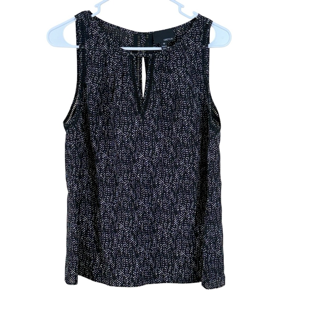 Greylin Women's Top Black Abstract‎  Sleeveless Blouse 100% Silk Size Medium